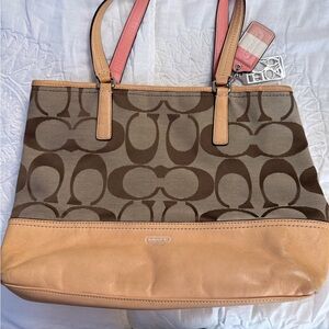 Coach Brown and Tan Signature Tote